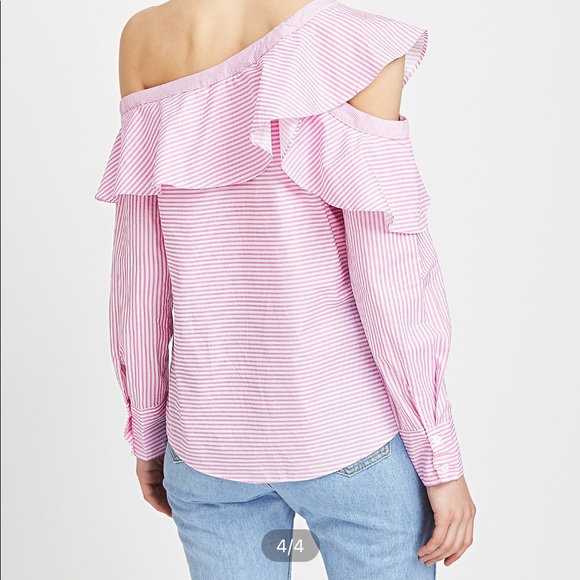 Striped off shoulder asymmetric placket frill top - Picture 2 of 2